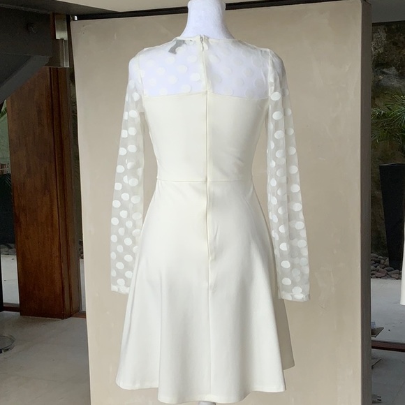 White illusion yoke dress with polka dots, a line skirt. - Picture 2 of 5